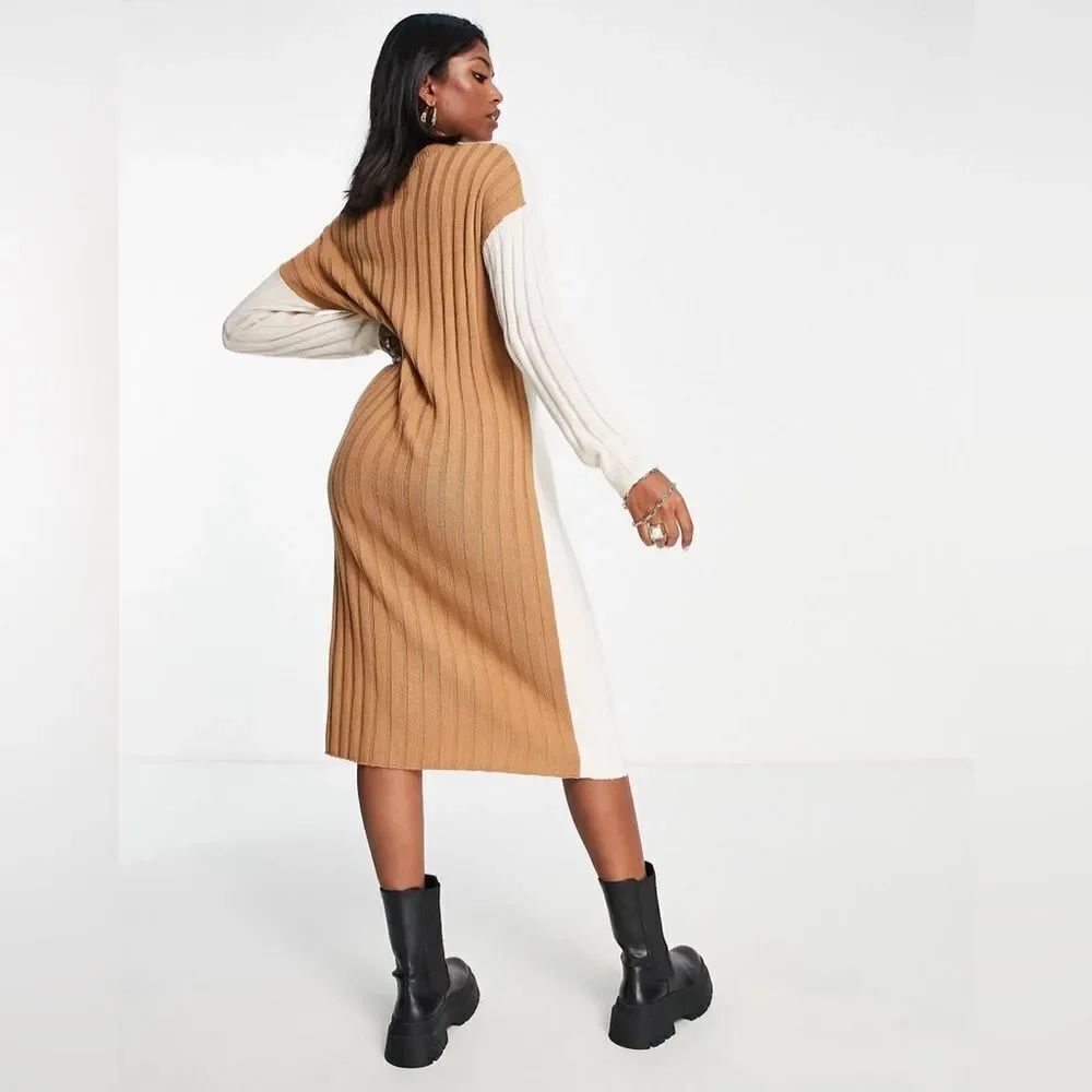 Madewell color block ribbed sweater dress in cream